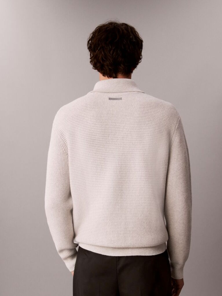 White Wool Cotton Button Collar Jumper  Men