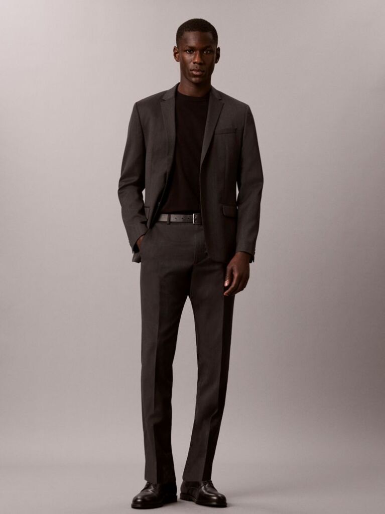 Negru Pantaloni De Costum Slim Din Tesatura Texturata De Lana  Barbati