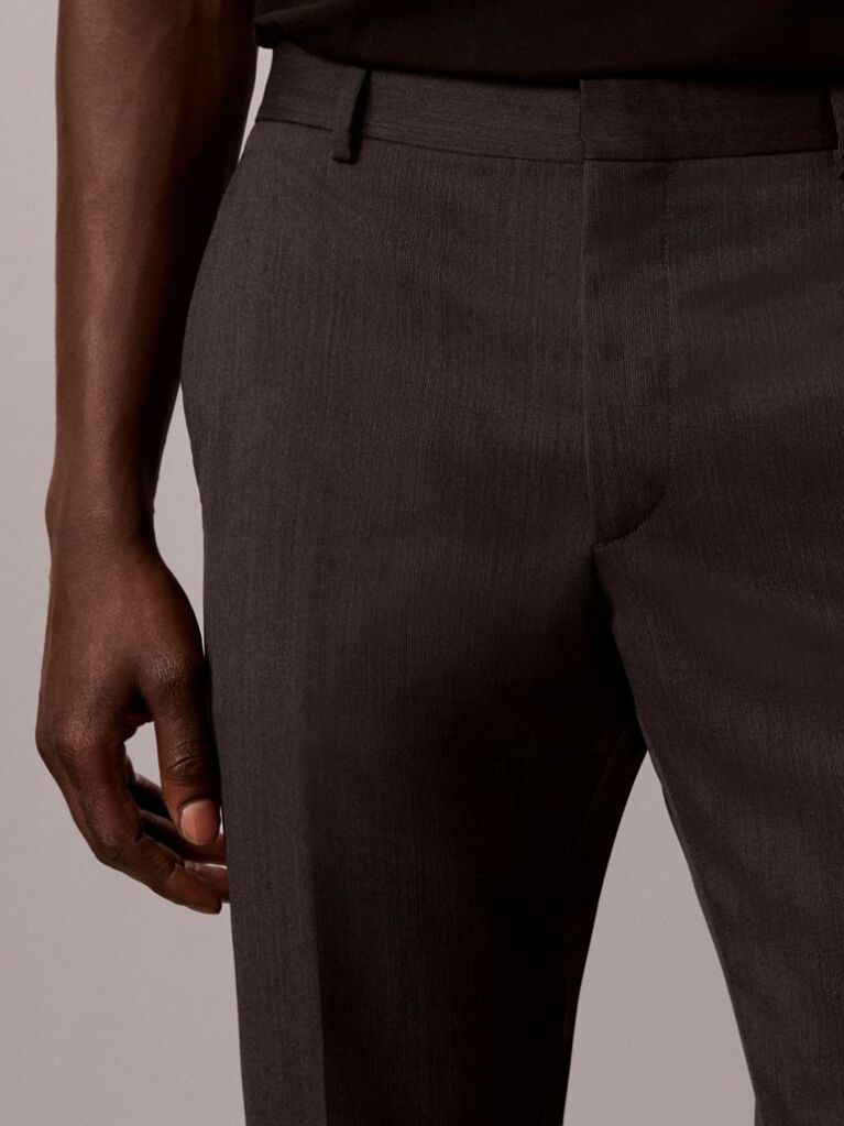 Negru Pantaloni De Costum Slim Din Tesatura Texturata De Lana  Barbati