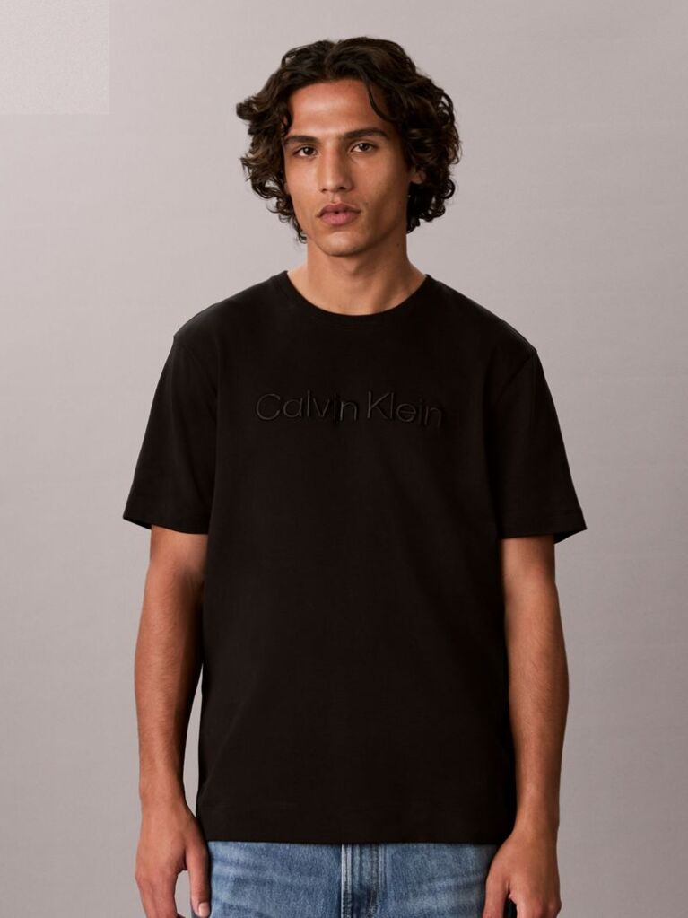 Negru Tricou Din Tricot Interlock Cu Finisaj Matasos Si Logo Brodat  Barbati