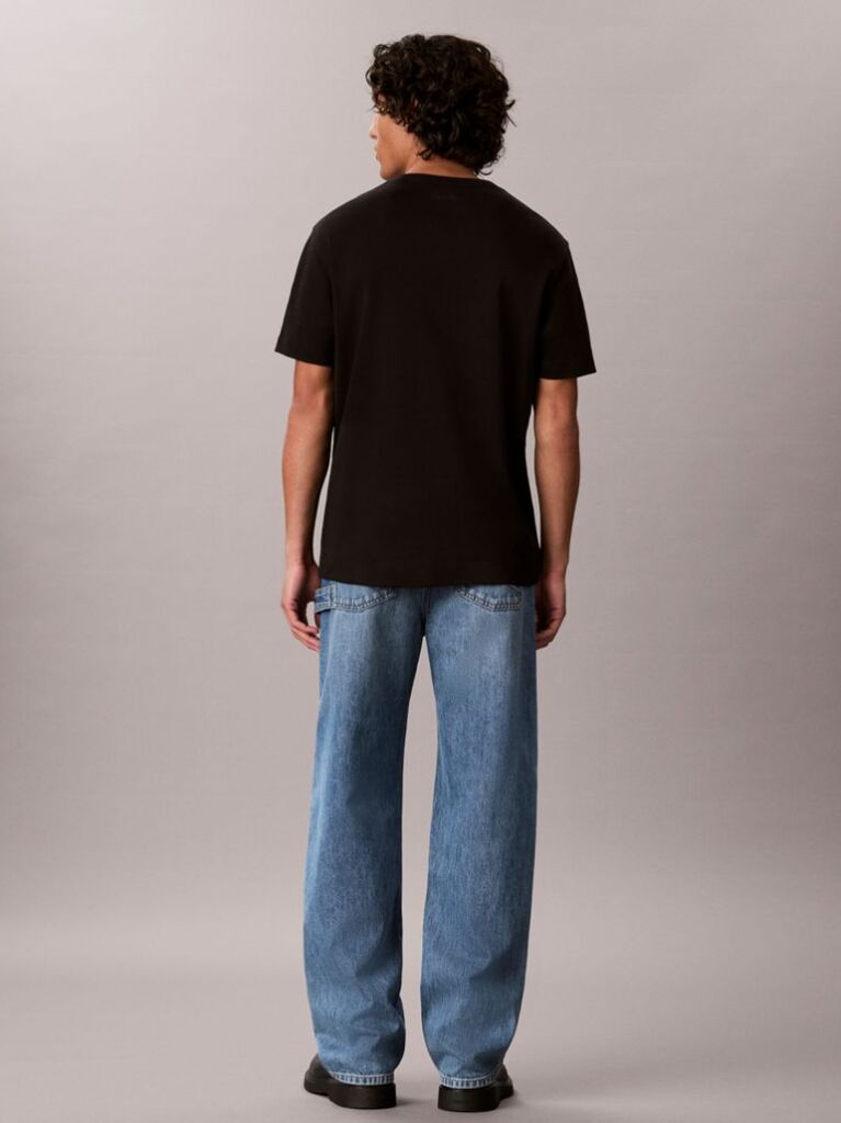 Negru Tricou Din Tricot Interlock Cu Finisaj Matasos Si Logo Brodat  Barbati