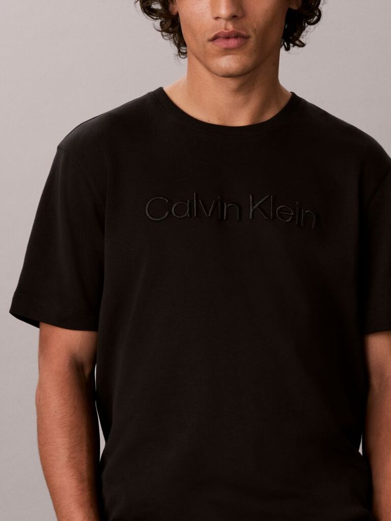 Negru Tricou Din Tricot Interlock Cu Finisaj Matasos Si Logo Brodat  Barbati