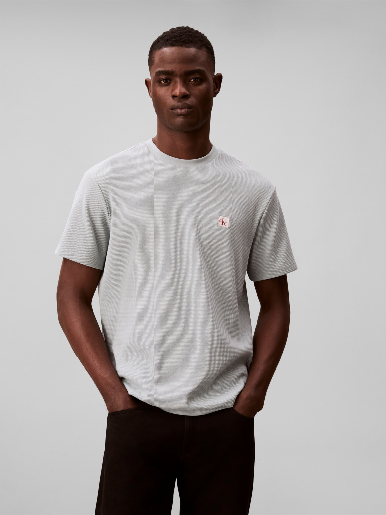 Gri Tricou Clasic Din Material Waffle  Barbati