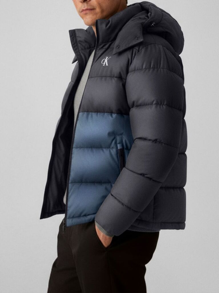 Negru Geaca Matlasata Din Nylon Cu Design Colourblock  Barbati