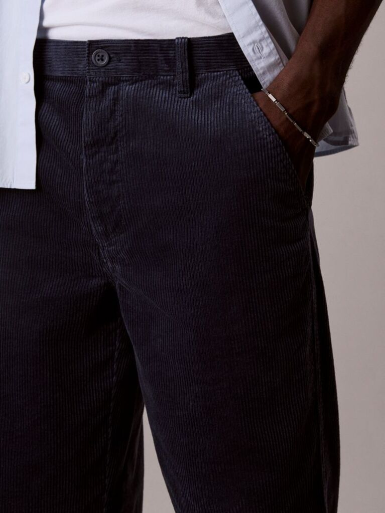 Albastru Pantaloni Chino Din Catifea Raiata, Drepti, In Stilul Anilor '90  Barbati