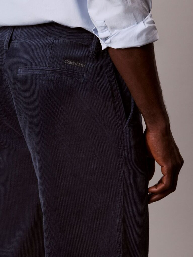 Albastru Pantaloni Chino Din Catifea Raiata, Drepti, In Stilul Anilor '90  Barbati