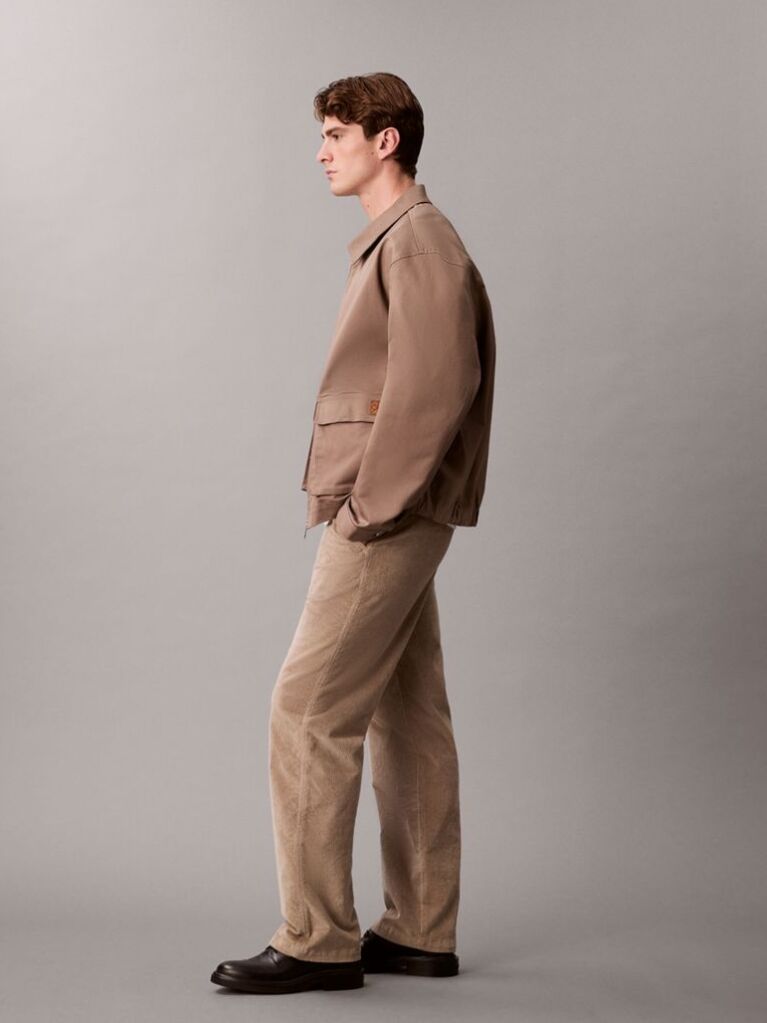 Kaki Pantaloni Chino Din Catifea Raiata, Drepti, In Stilul Anilor '90  Barbati