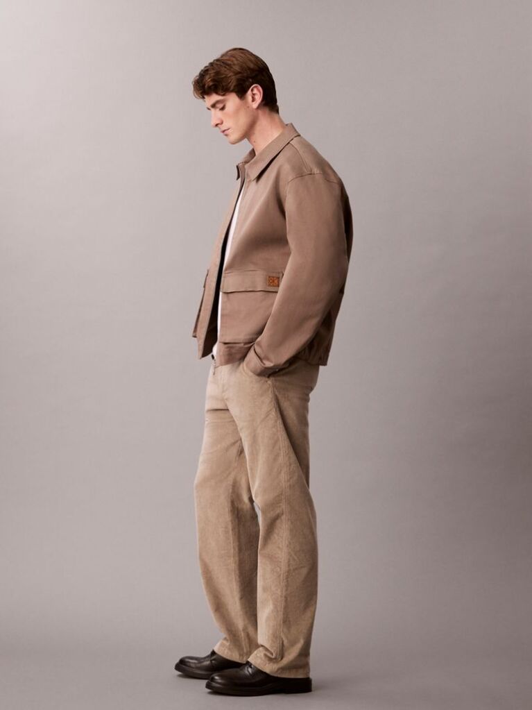 Kaki Pantaloni Chino Din Catifea Raiata, Drepti, In Stilul Anilor '90  Barbati