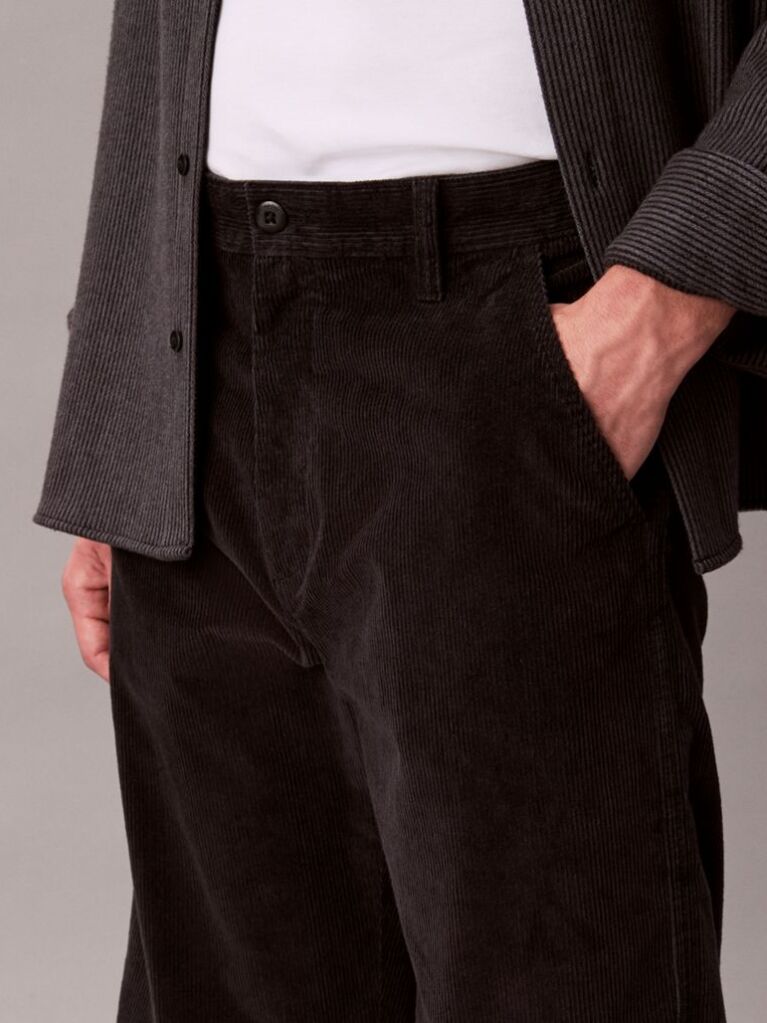 Negru Pantaloni Chino Din Catifea Raiata, Drepti, In Stilul Anilor '90  Barbati