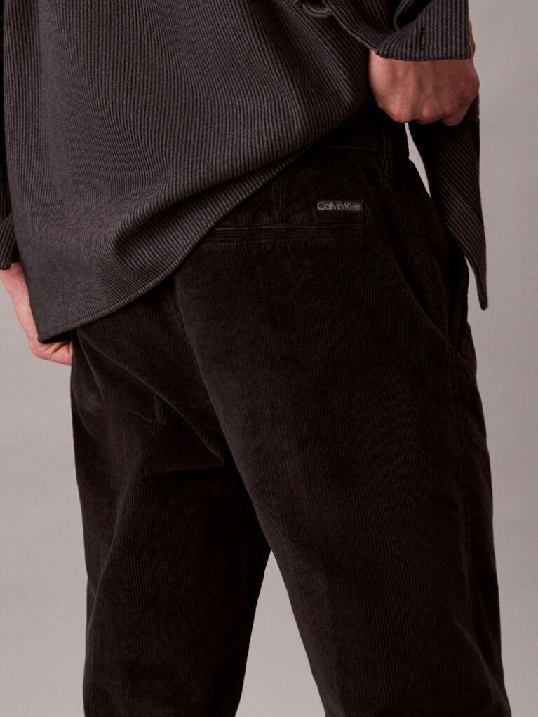 Negru Pantaloni Chino Din Catifea Raiata, Drepti, In Stilul Anilor '90  Barbati