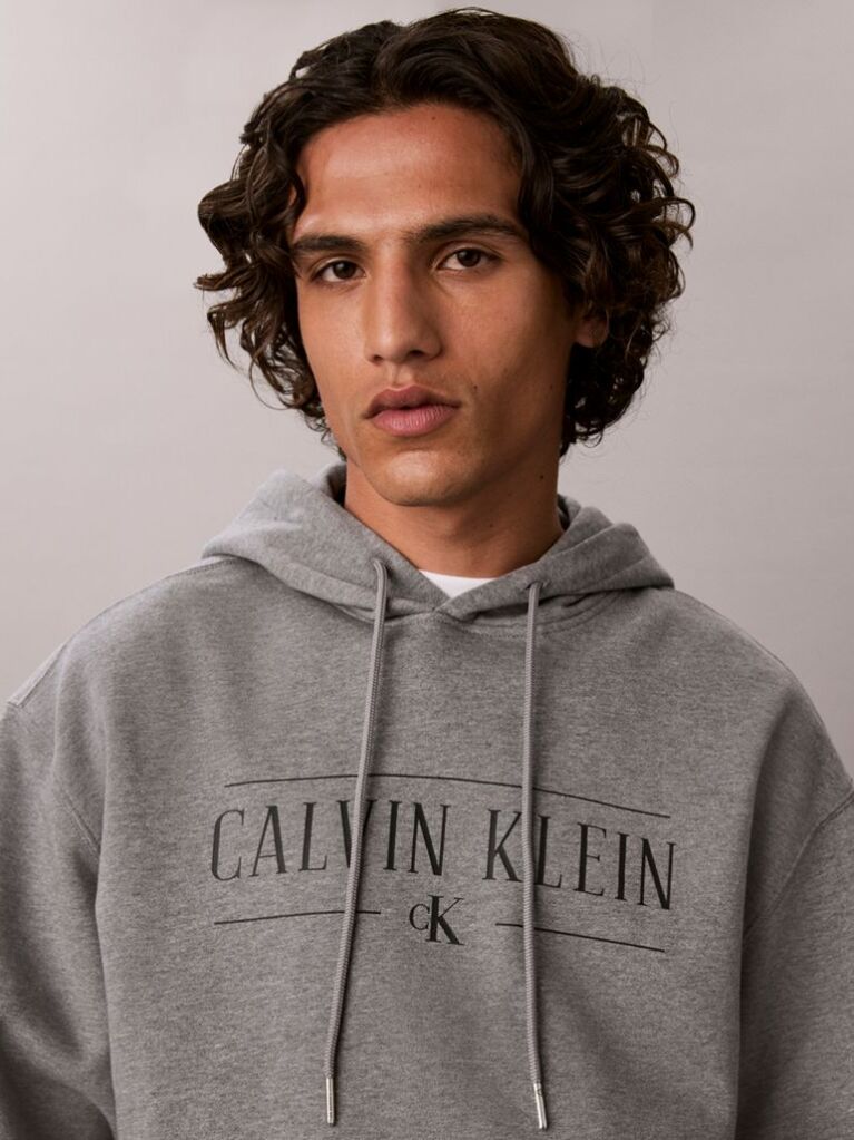 Gri Hanorac Din Bumbac Fleece Cu Logo Varsity  Barbati