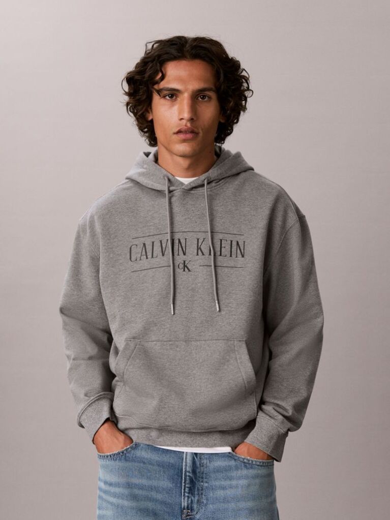 Gri Hanorac Din Bumbac Fleece Cu Logo Varsity  Barbati