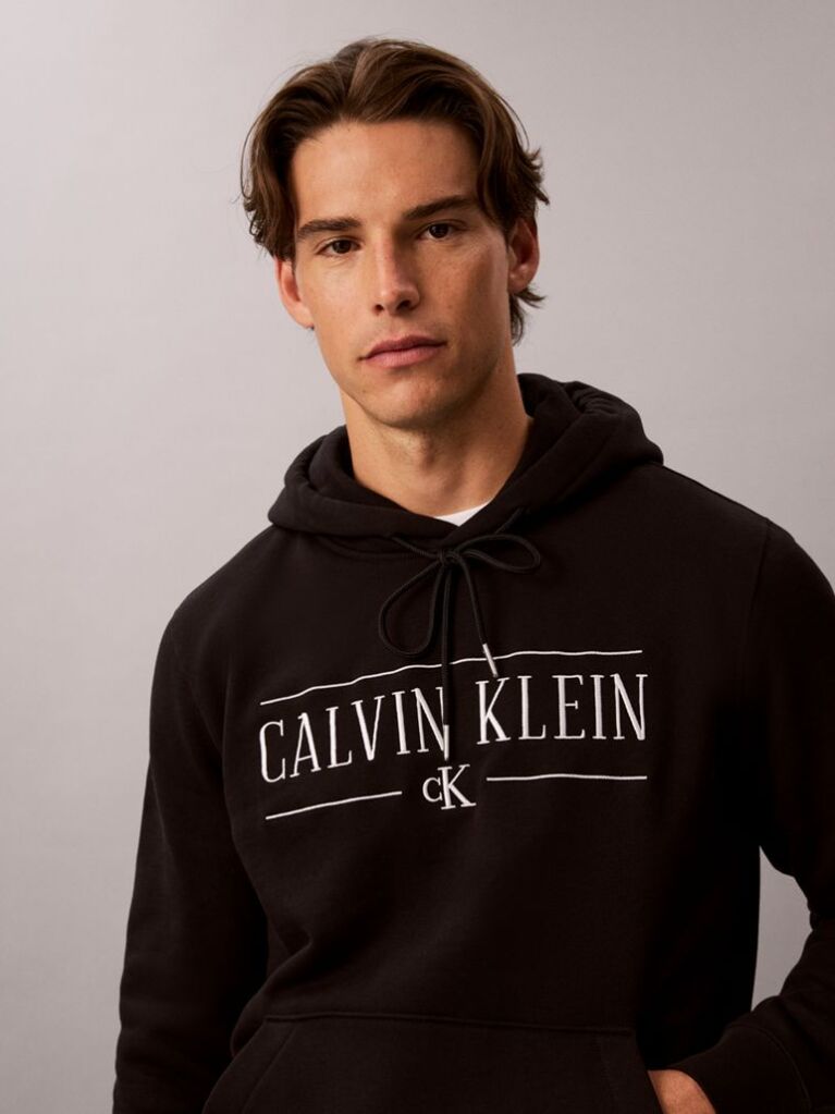 Negru Hanorac Din Bumbac Fleece Cu Logo Varsity  Barbati