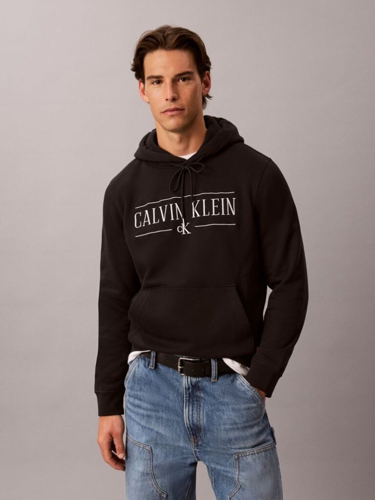 Negru Hanorac Din Bumbac Fleece Cu Logo Varsity  Barbati
