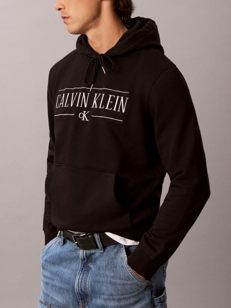 Negru Hanorac Din Bumbac Fleece Cu Logo Varsity  Barbati