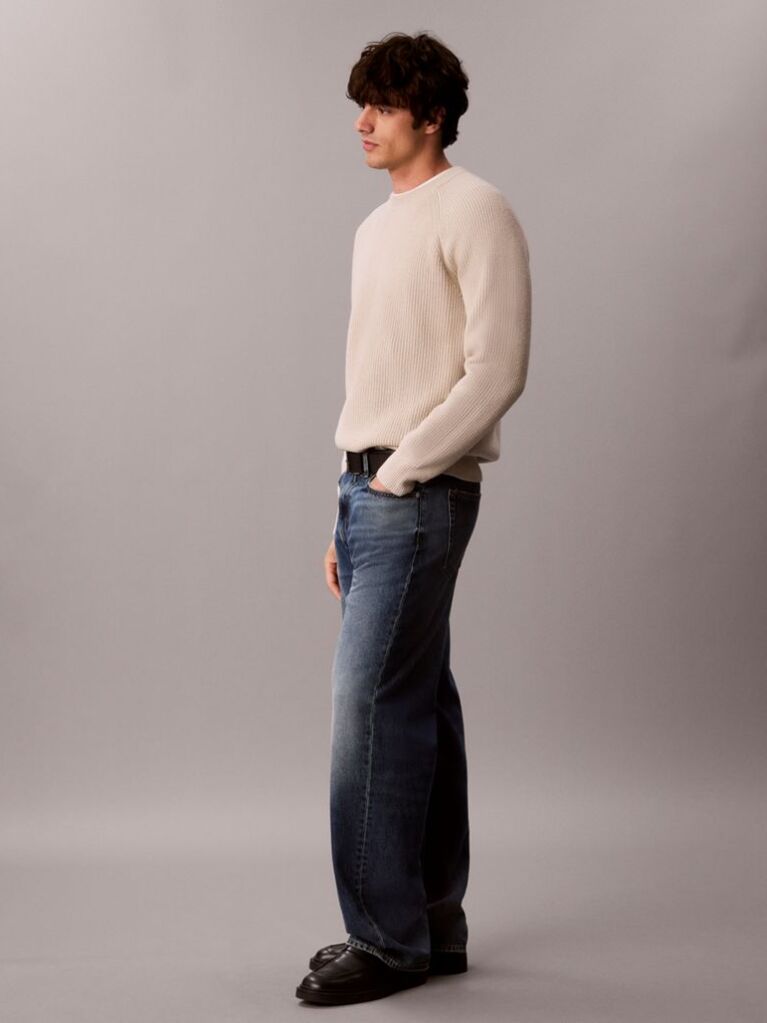 Beige Wool Blend Ribbed Jumper  Men