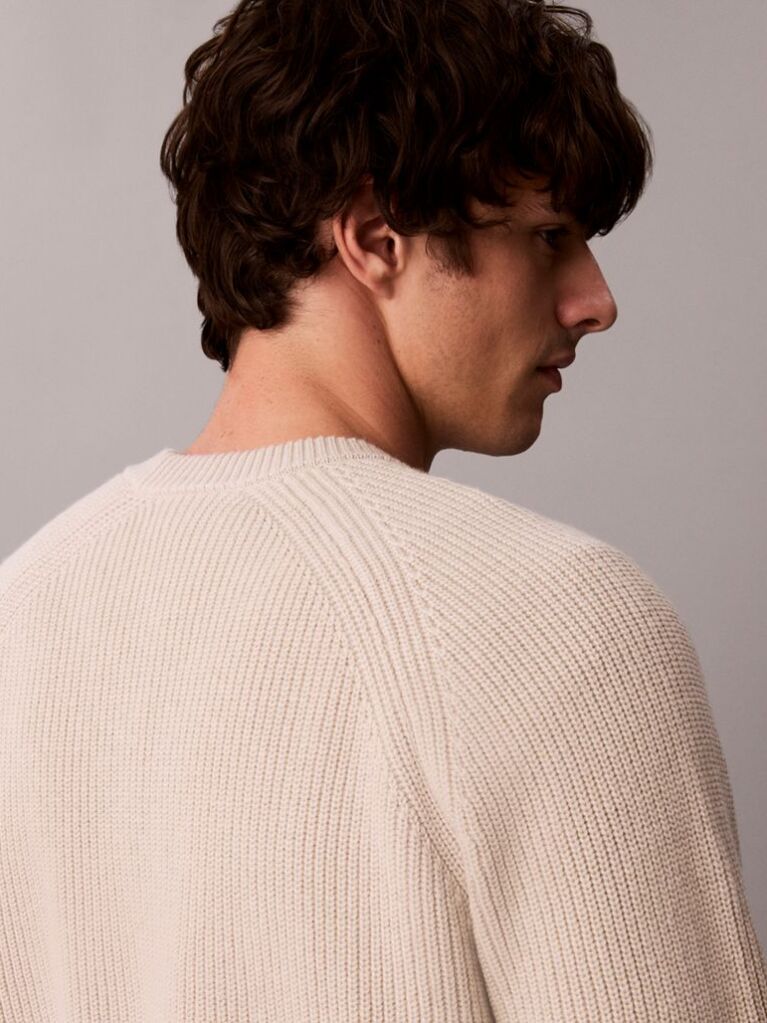 Beige Wool Blend Ribbed Jumper  Men