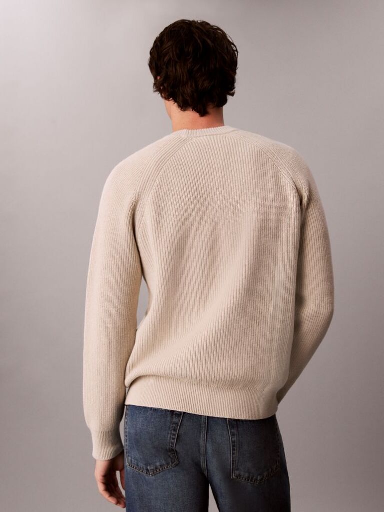 Beige Wool Blend Ribbed Jumper  Men