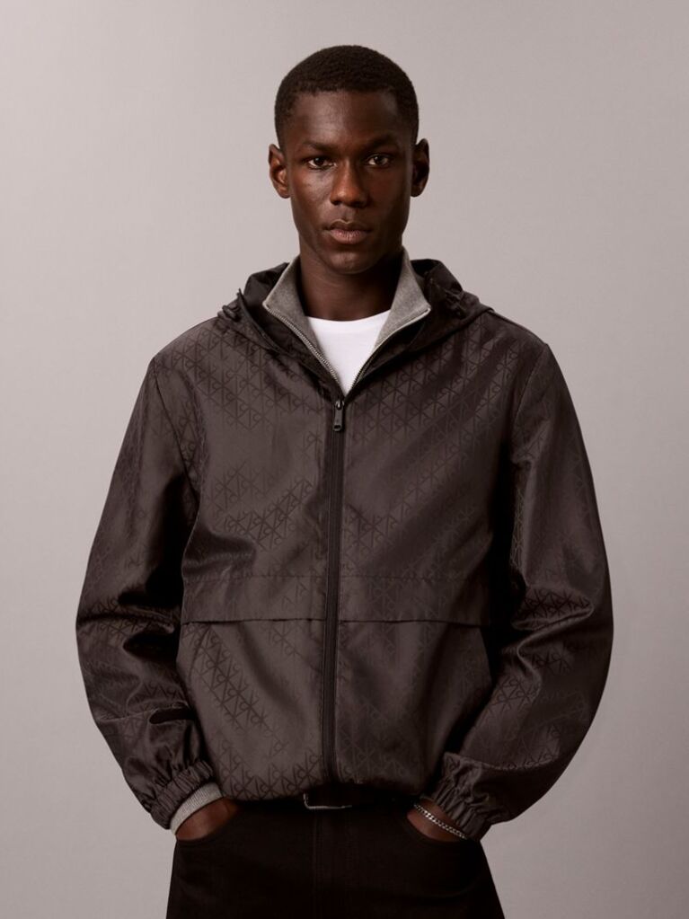Negru Jacheta Windbreaker Cu Logo Imprimat Integral  Barbati