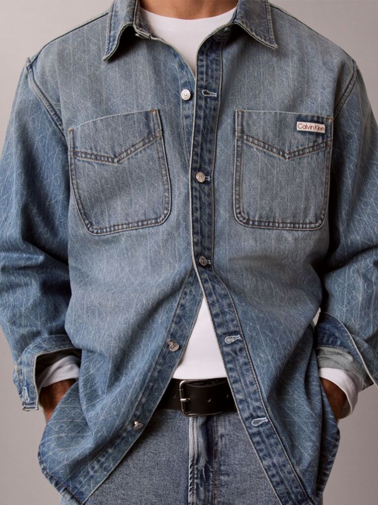 Denim 90s Relaxed Logo Denim Overshirt  Men