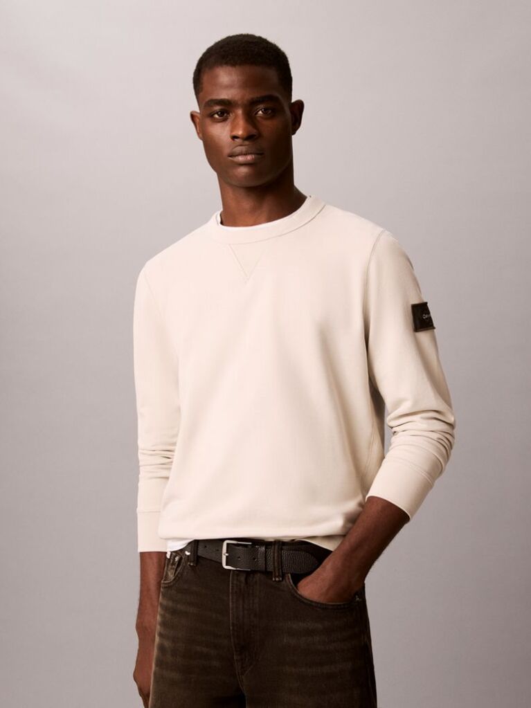 Bej Bluza De Trening Din Bumbac Terry Cu Ecuson Monologo  Barbati