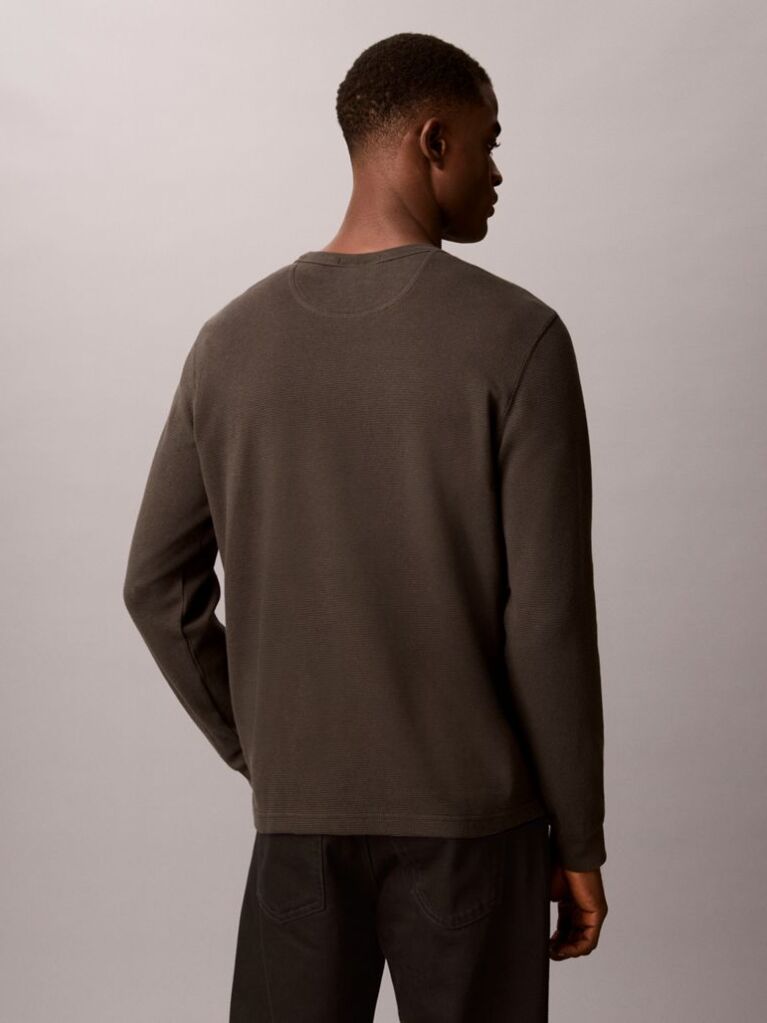 Negru Tricou Cu Maneca Lunga Din Tricot Waffle Cu Monologo  Barbati