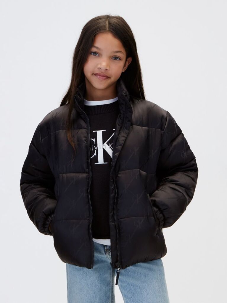 Black Kids' Hooded Logo Puffer Coat  Girls